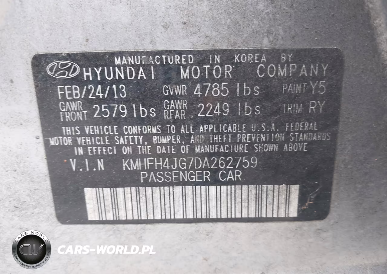 2013 Hyundai Azera VIN:KMHFH4JG7DA262759 - 9