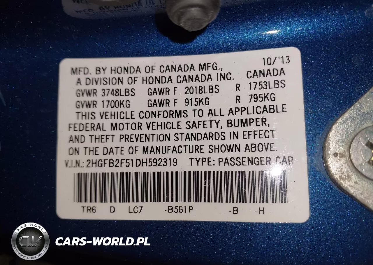 2013 Honda Civic Lx VIN:2HGFB2F51DH592319 - 9