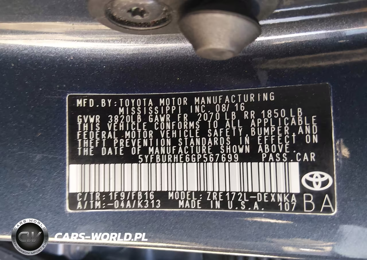 2016 Toyota Corolla Le Plus VIN:5YFBURHE6GP567699 - 9