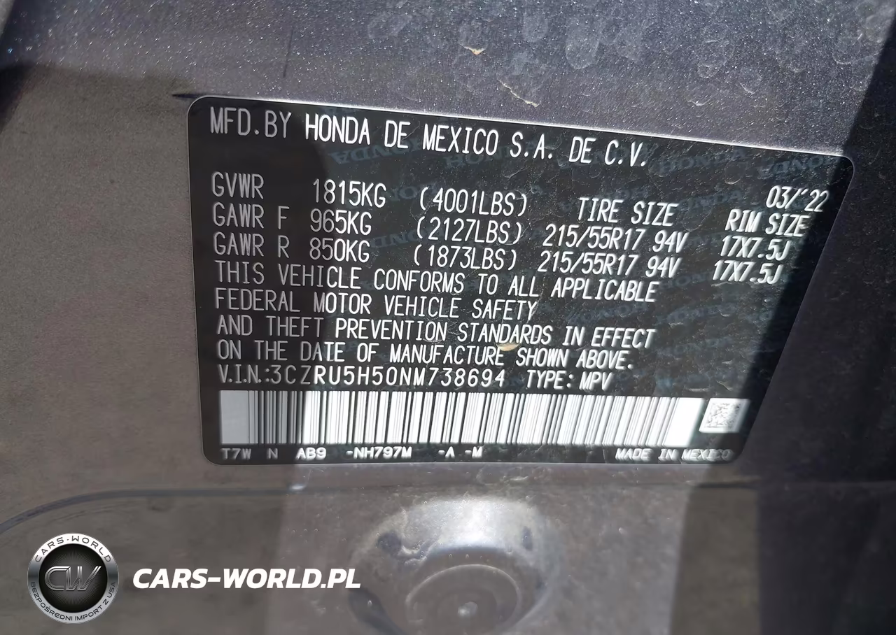 2022 Honda Hr-V 2Wd Ex VIN:3CZRU5H50NM738694 - 9