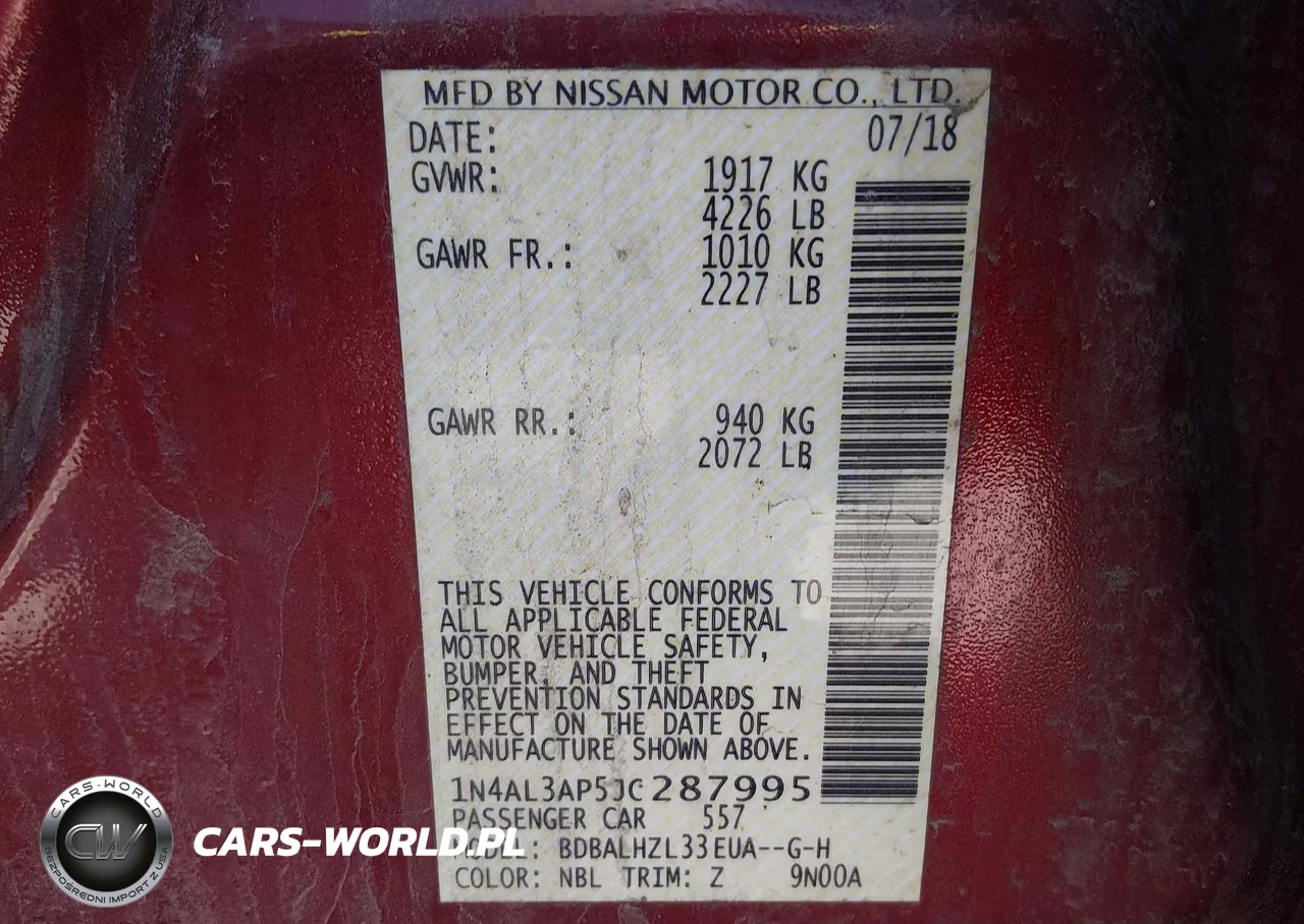 2018 Nissan Altima 2.5 Sr VIN:1N4AL3AP5JC287995 - 9