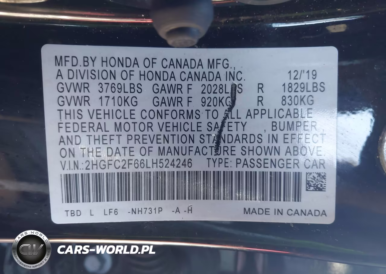 2020 Honda Civic Lx VIN:2HGFC2F66LH524246 - 9