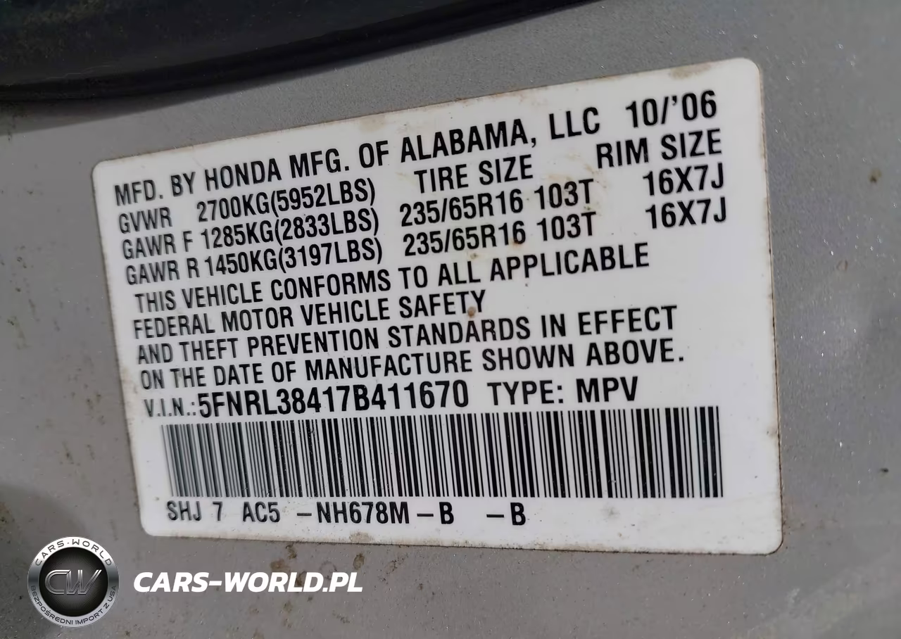 2007 Honda Odyssey Ex VIN:5FNRL38417B411670 - 9