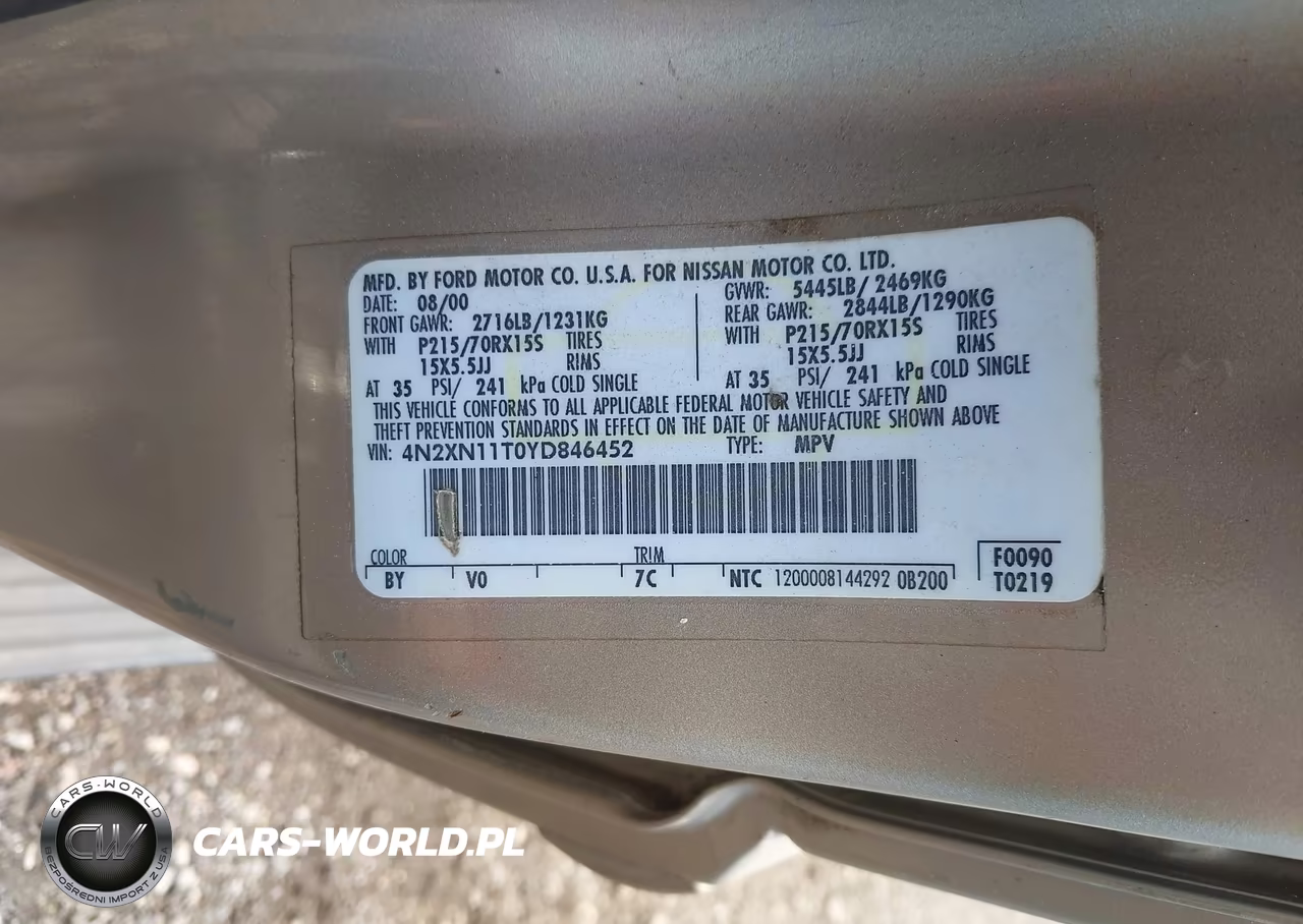 2000 Nissan Quest Gle-Gxe-Se-Cloth-Se-Leather VIN:4N2XN11T0YD846452 - 9