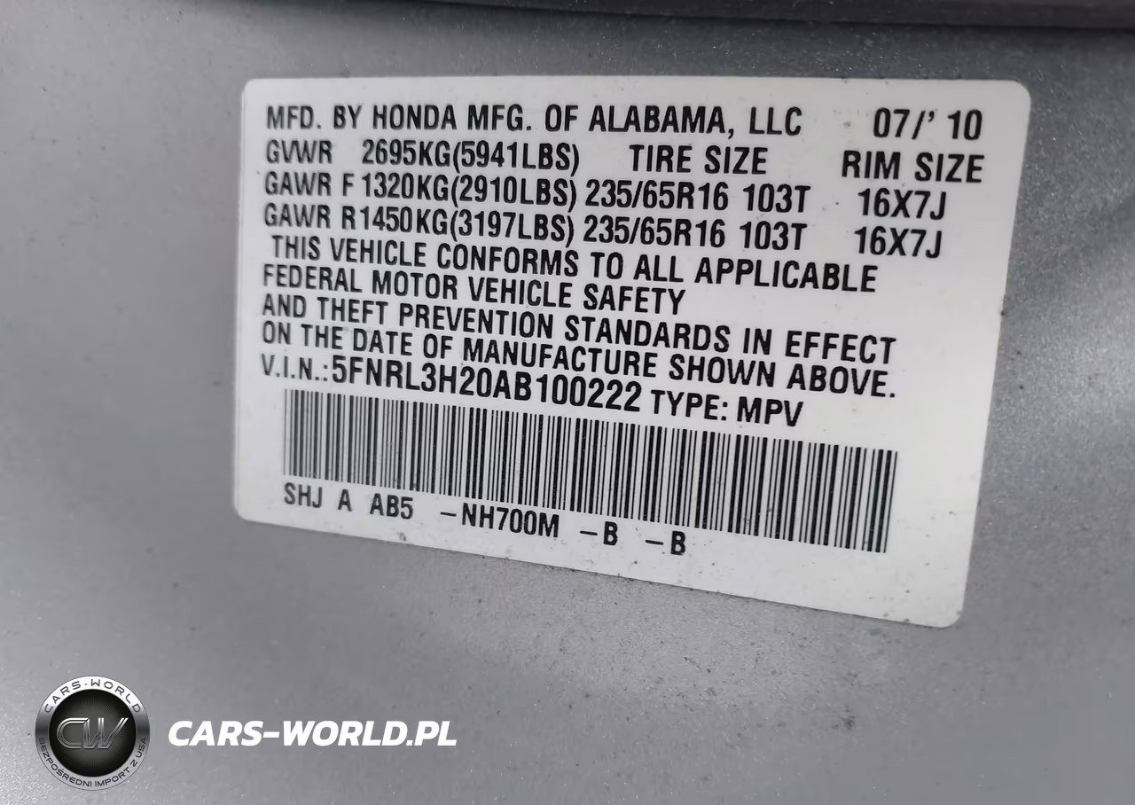 2010 Honda Odyssey Lx VIN:5FNRL3H20AB100222 - 9