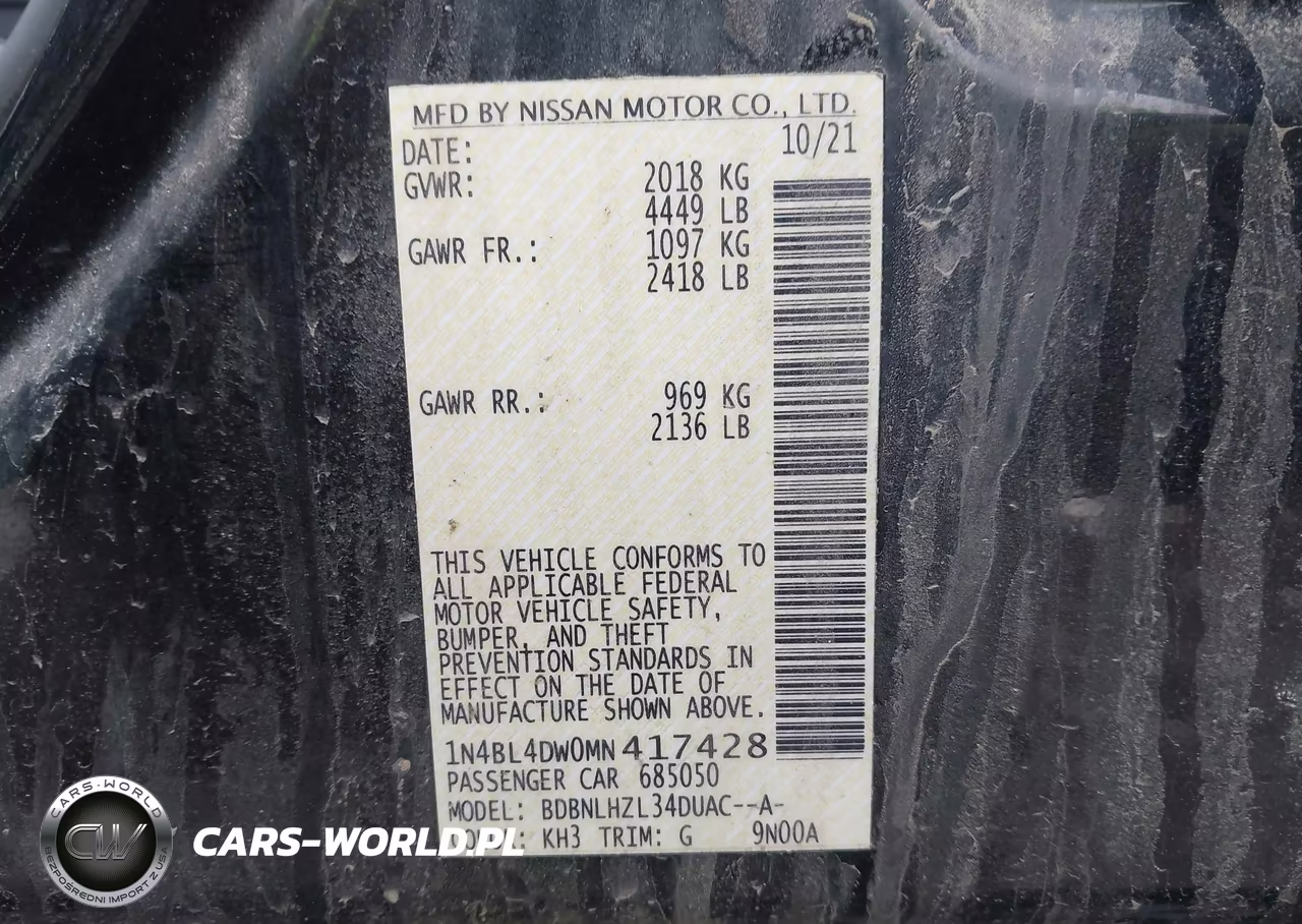 2021 Nissan Altima Sv Intelligent Awd VIN:1N4BL4DW0MN417428 - 9