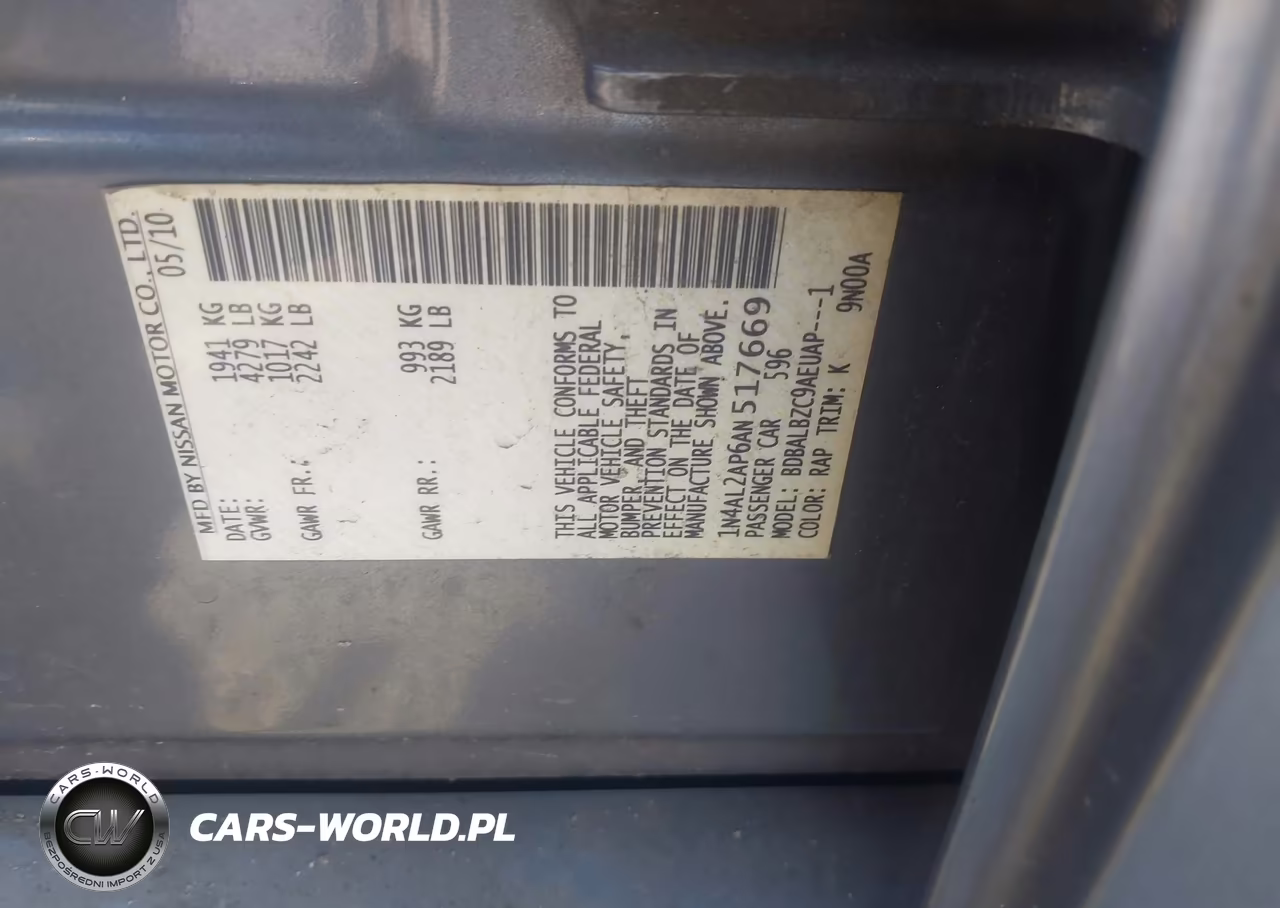 2010 Nissan Altima 2.5 S VIN:1N4AL2AP6AN517669 - 9