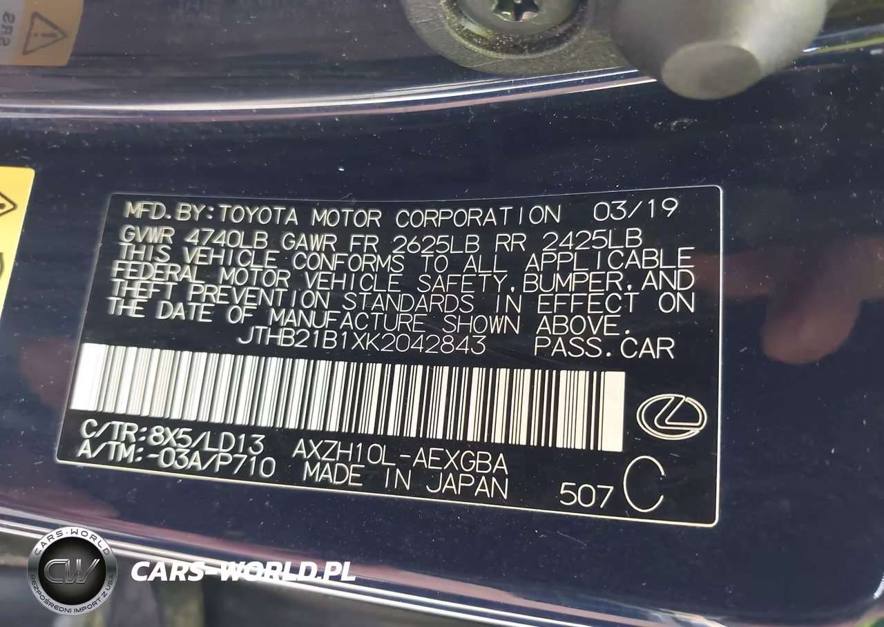 2019 Lexus Es 300H VIN:JTHB21B1XK2042843 - 9