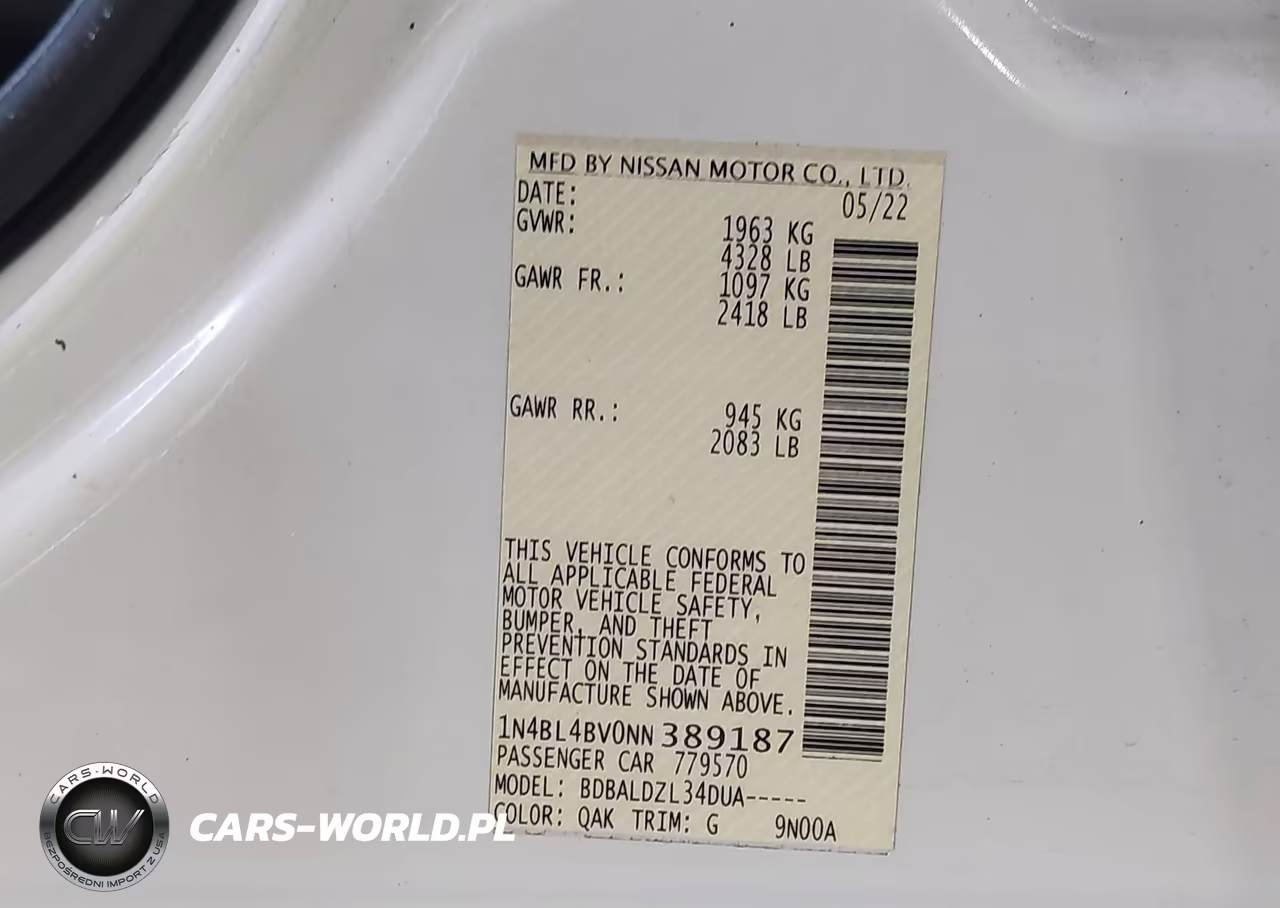 2022 Nissan Altima S Fwd VIN:1N4BL4BV0NN389187 - 9