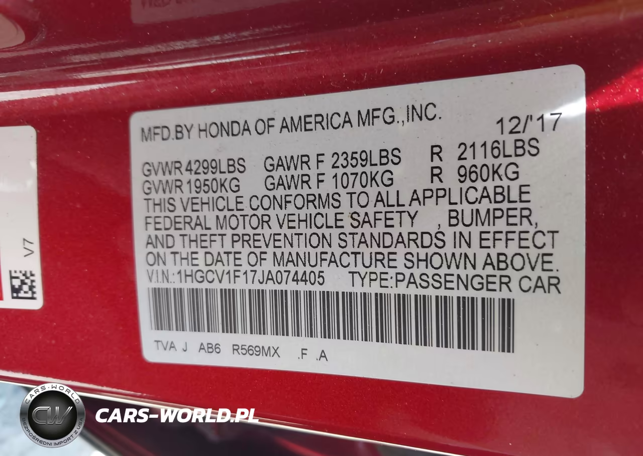 2018 Honda Accord Lx VIN:1HGCV1F17JA074405 - 9