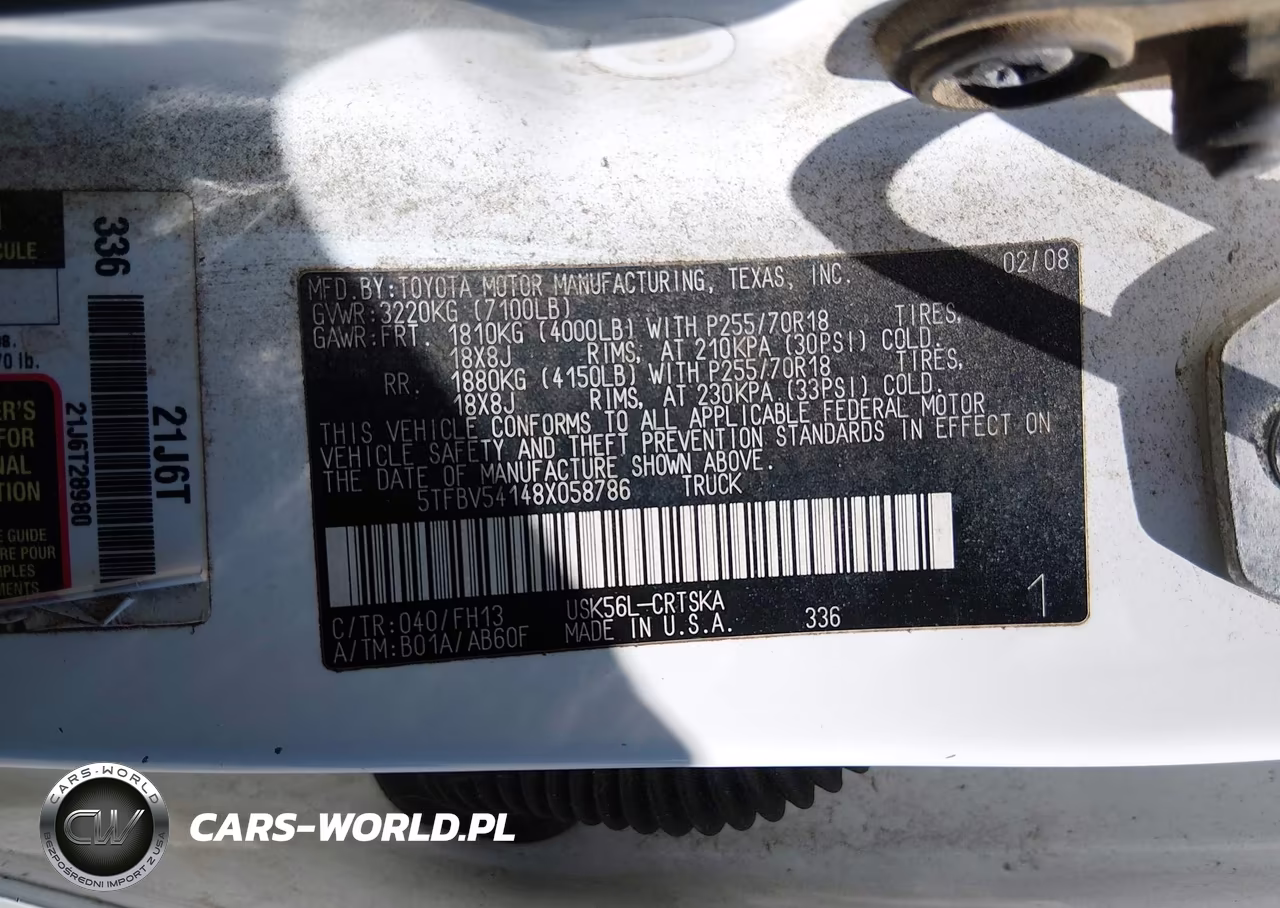 2008 Toyota Tundra Base 5.7L V8 VIN:5TFBV54148X058786 - 9