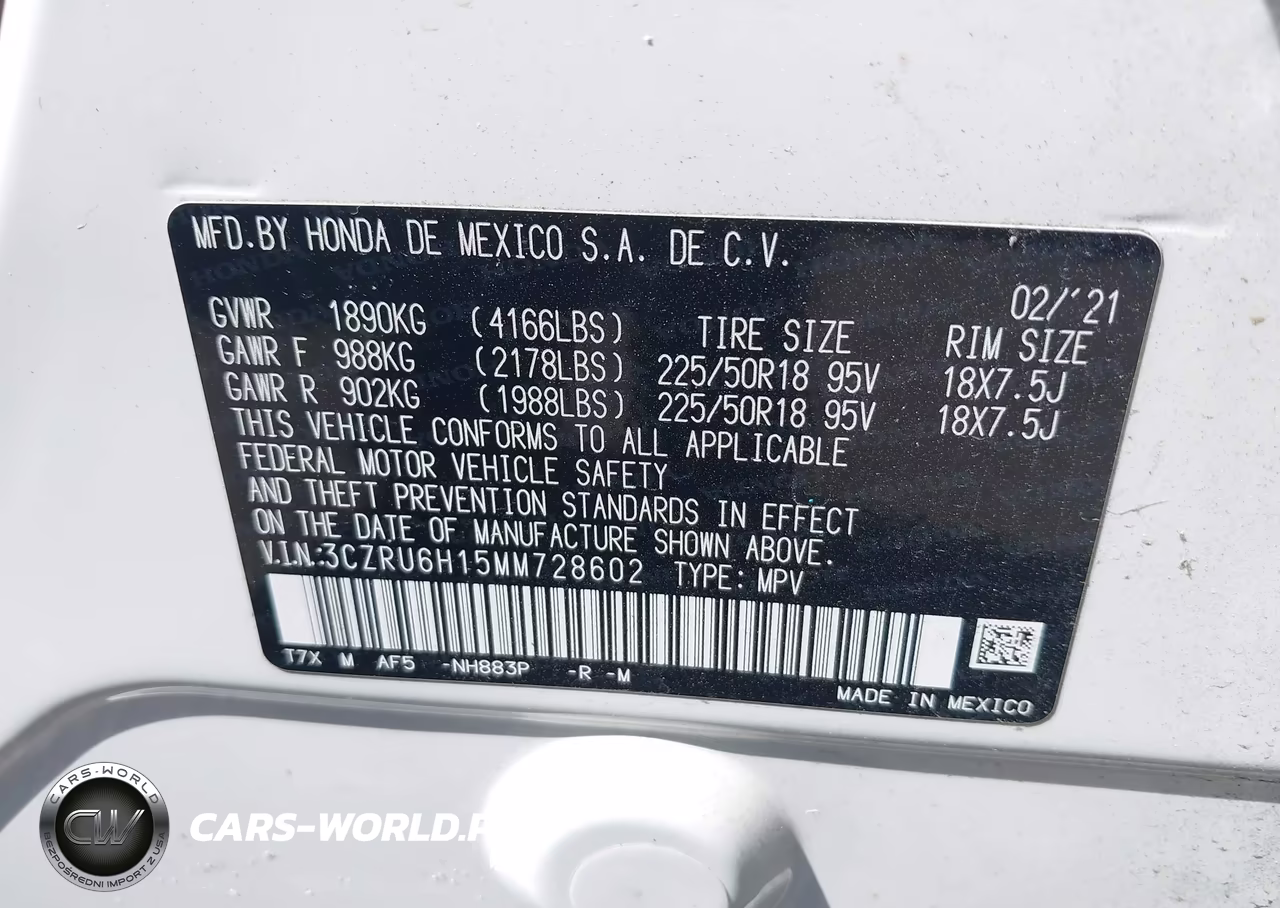 2021 Honda Hr-V Awd Sport VIN:3CZRU6H15MM728602 - 9