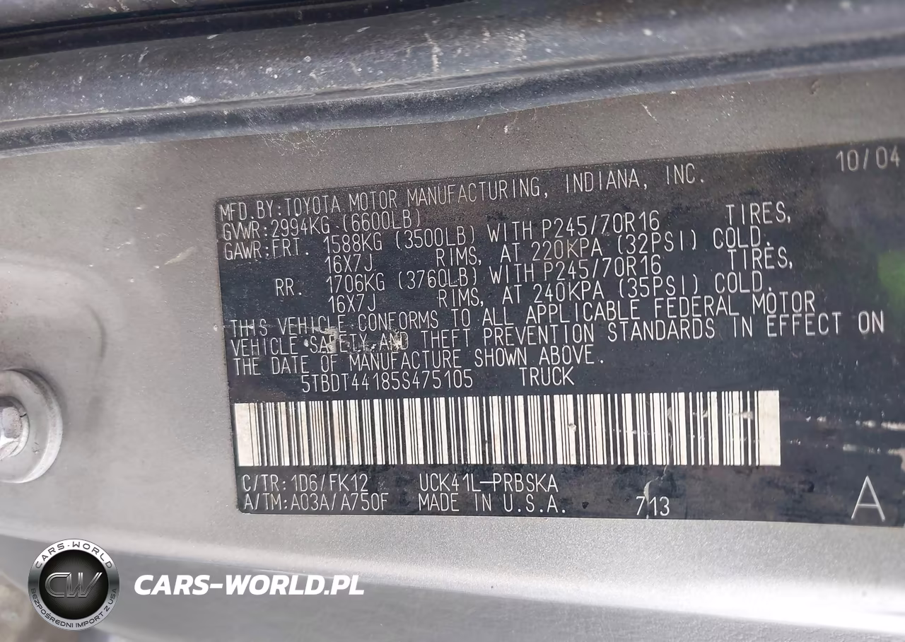 2005 Toyota Tundra Sr5 V8 VIN:5TBDT44185S475105 - 9