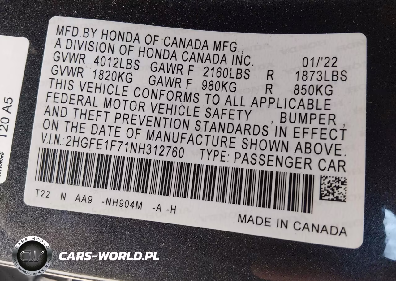 2022 Honda Civic Ex VIN:2HGFE1F71NH312760 - 9