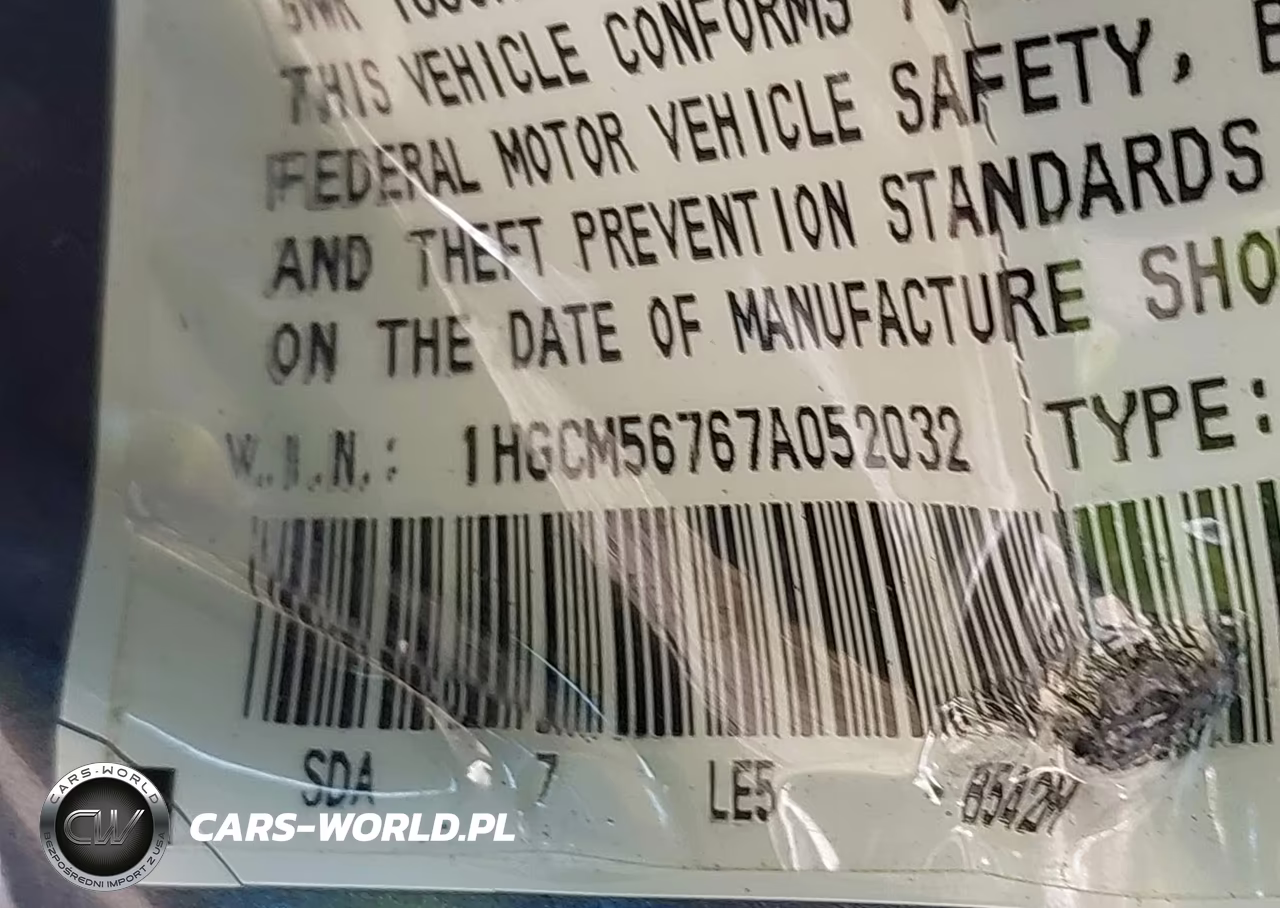 2007 Honda Accord 2.4 Ex VIN:1HGCM56767A052032 - 9
