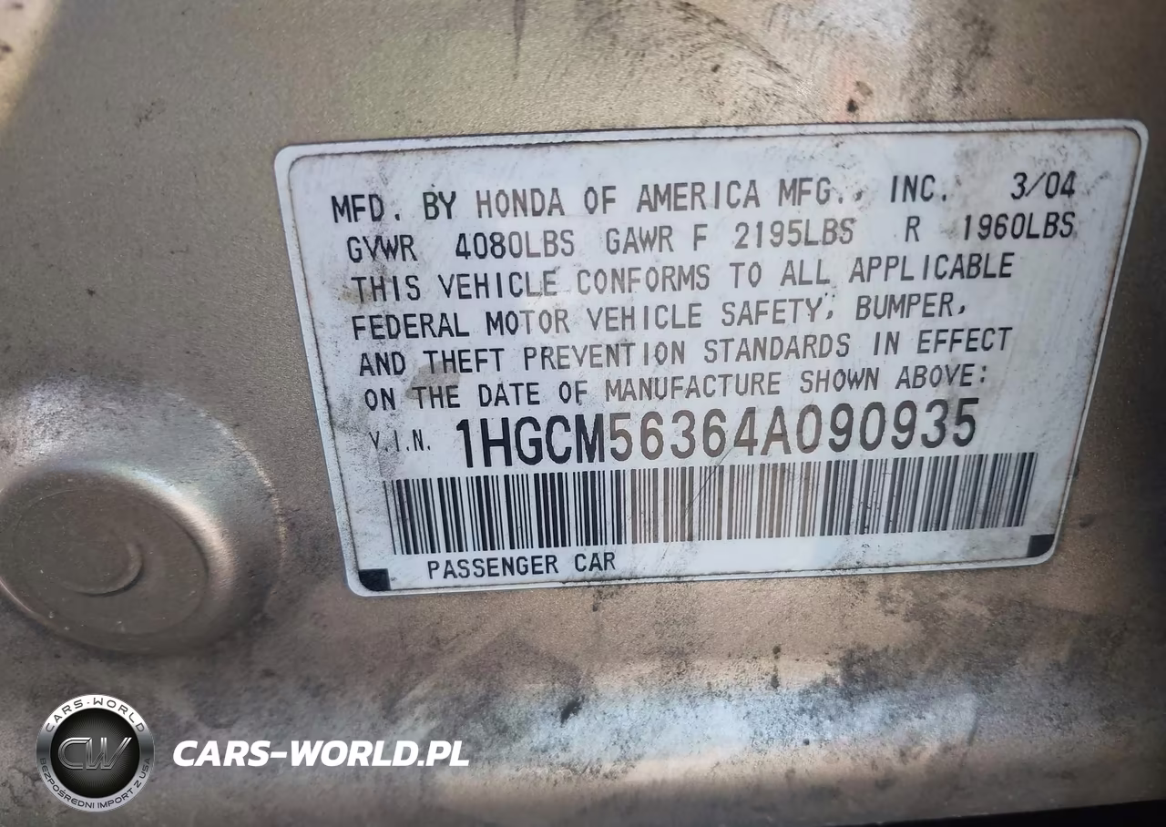 2004 Honda Accord 2.4 Lx VIN:1HGCM56364A090935 - 9