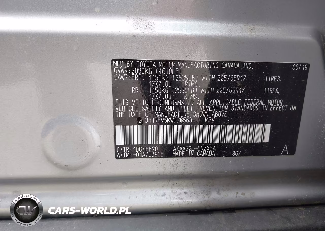 2019 Toyota Rav4 Le VIN:2T3H1RFV5KW036563 - 9
