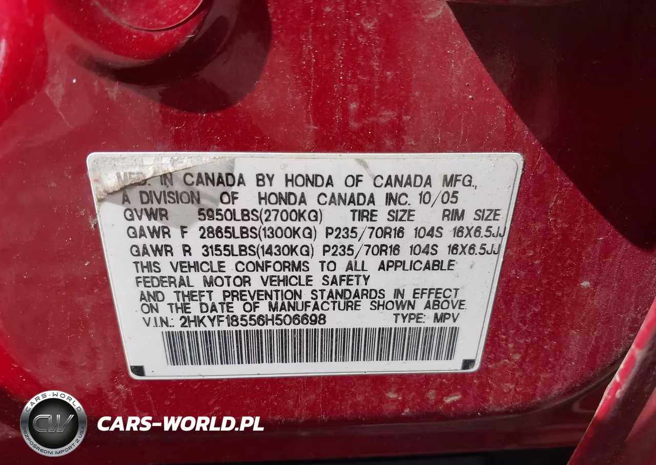 2006 Honda Pilot Ex-L VIN:2HKYF18556H506698 - 9