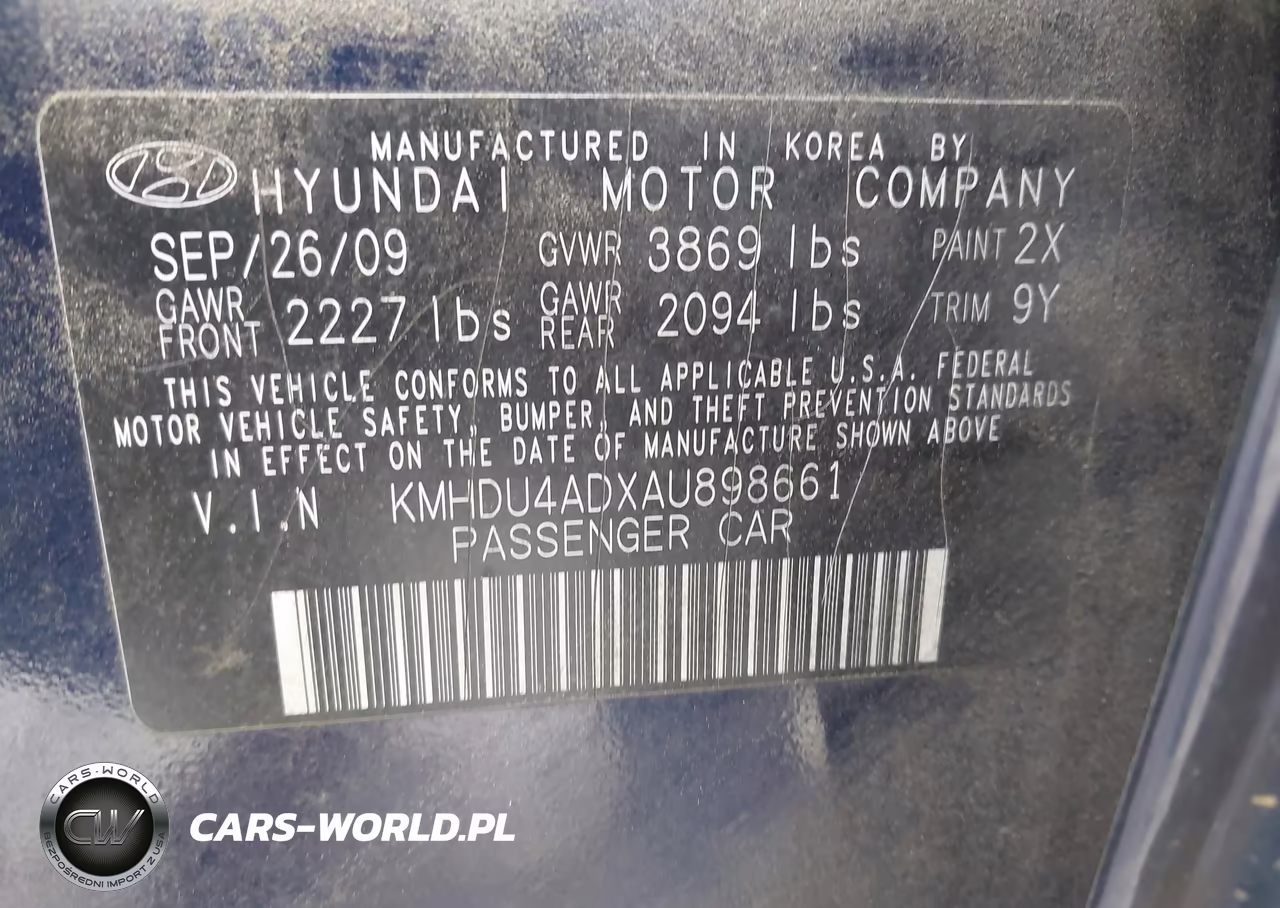 2010 Hyundai Elantra Gls VIN:KMHDU4ADXAU898661 - 9
