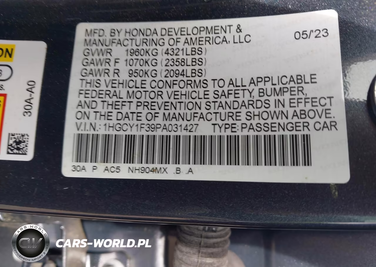 2023 Honda Accord Ex VIN:1HGCY1F39PA031427 - 9
