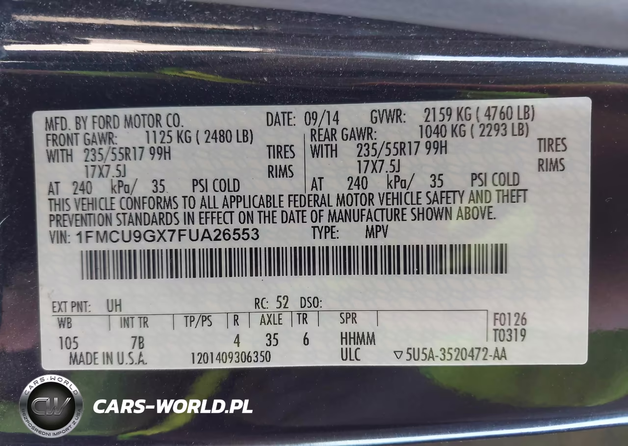 2015 Ford Escape Se VIN:1FMCU9GX7FUA26553 - 9