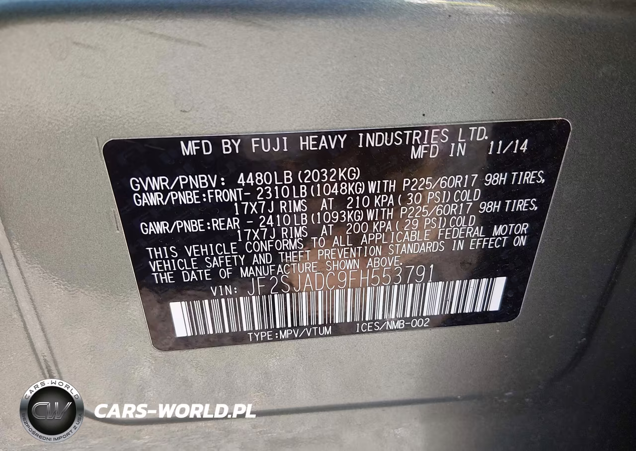 2015 Subaru Forester 2.5I Premium VIN:JF2SJADC9FH553791 - 9