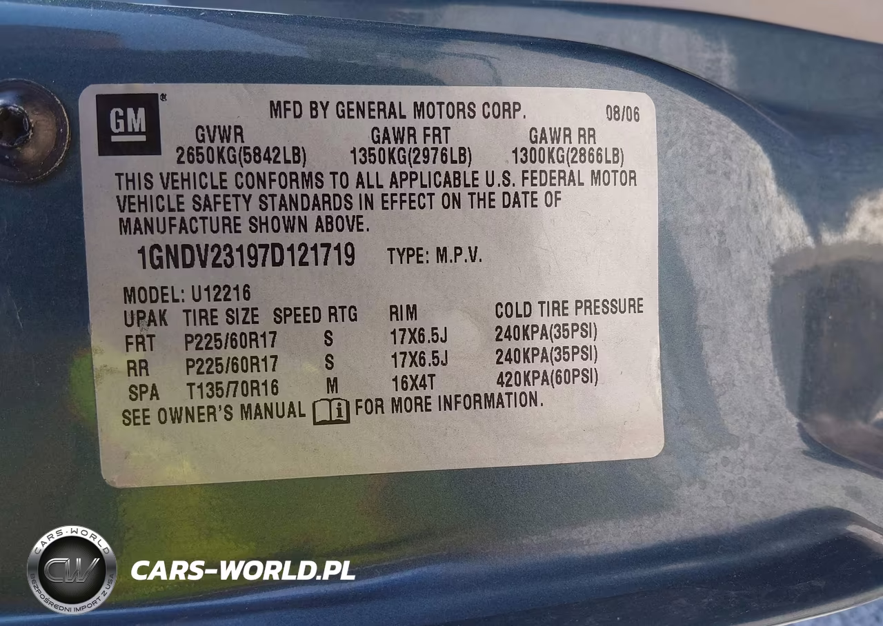 2007 Chevrolet Uplander Ls VIN:1GNDV23197D121719 - 9