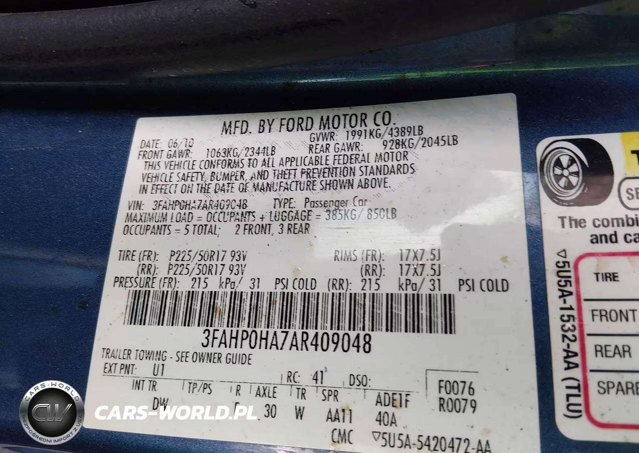 2010 Ford Fusion Se VIN:3FAHP0HA7AR409048 - 9