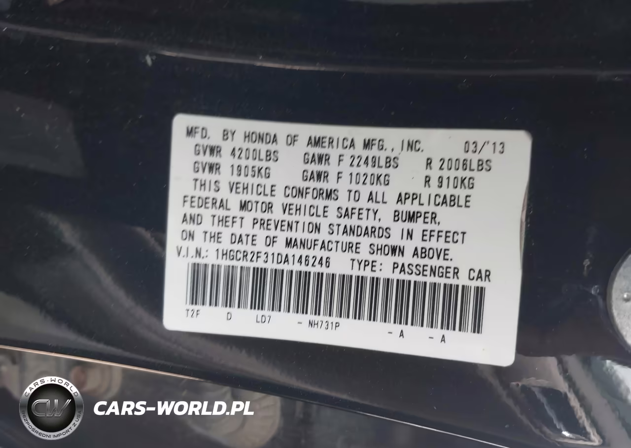 2013 Honda Accord Lx VIN:1HGCR2F31DA146246 - 9