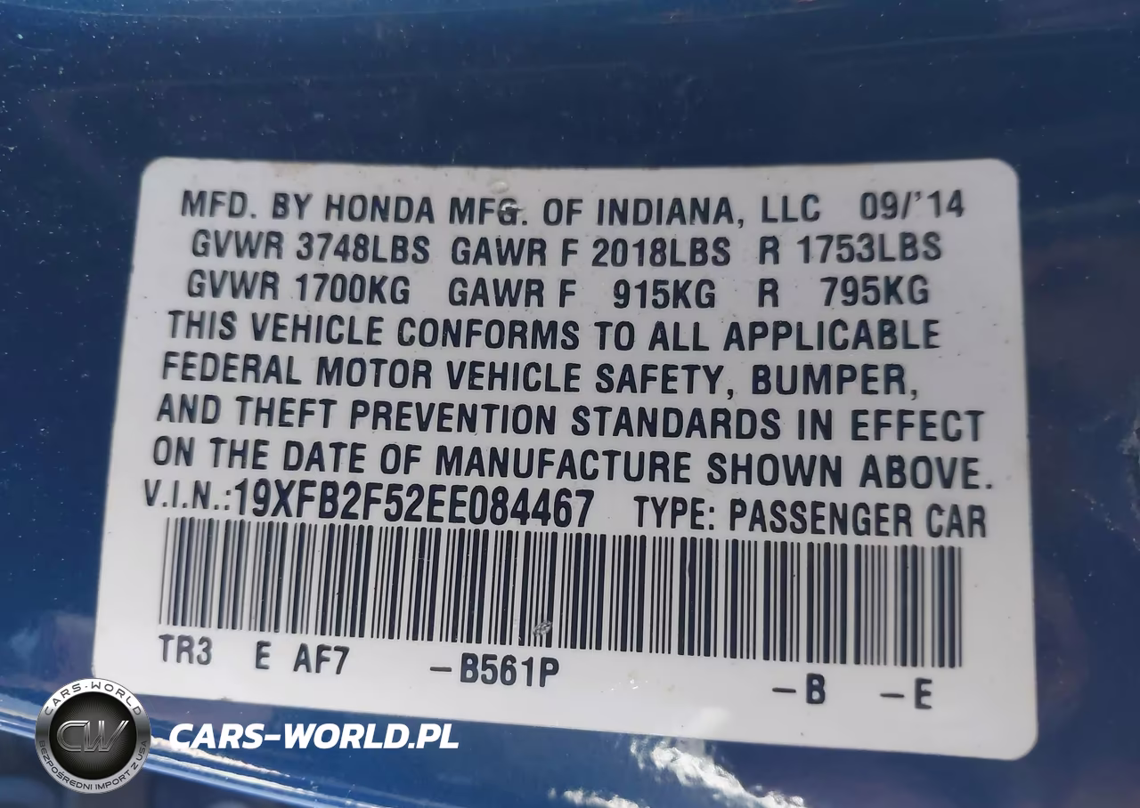 2014 Honda Civic Lx VIN:19XFB2F52EE084467 - 9