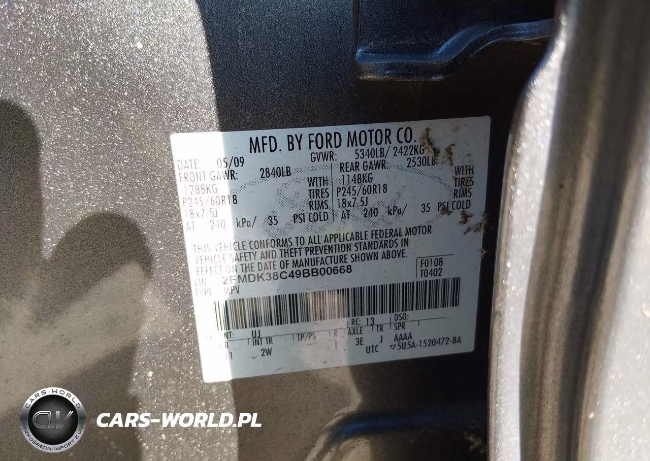 2009 Ford Edge Sel VIN:2FMDK38C49BB00668 - 9