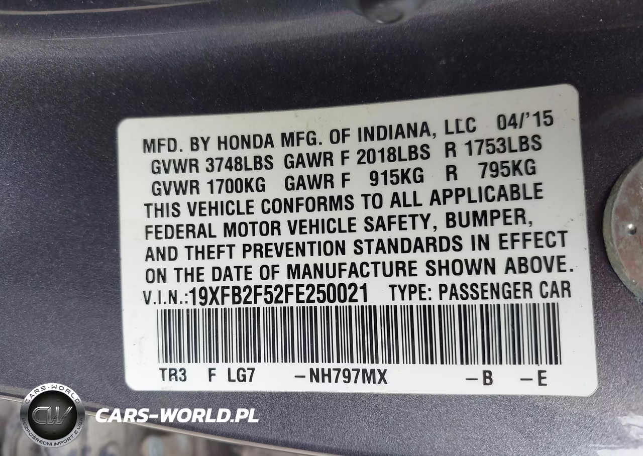 2015 Honda Civic Lx VIN:19XFB2F52FE250021 - 9