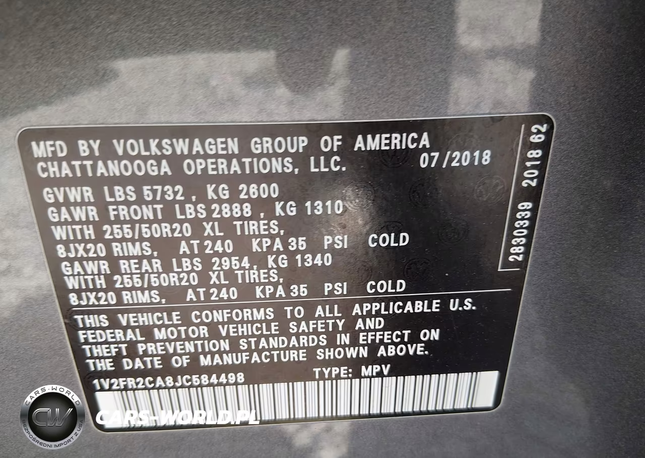 2018 Volkswagen Atlas 3.6L V6 Se W-Technology VIN:1V2FR2CA8JC584498 - 9