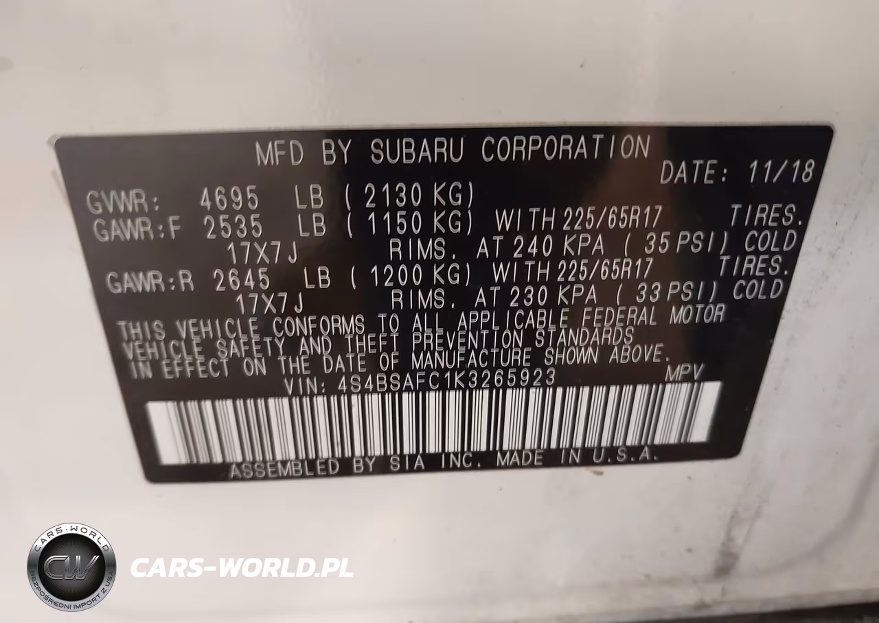 2019 Subaru Outback 2.5I Premium VIN:4S4BSAFC1K3265923 - 9