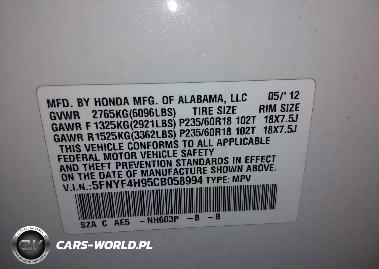 2012 Honda Pilot Touring VIN:5FNYF4H95CB058994 - 9
