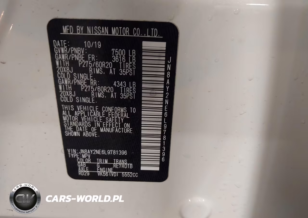 2020 Nissan Armada Platinum 4Wd VIN:JN8AY2NE6L9781396 - 9