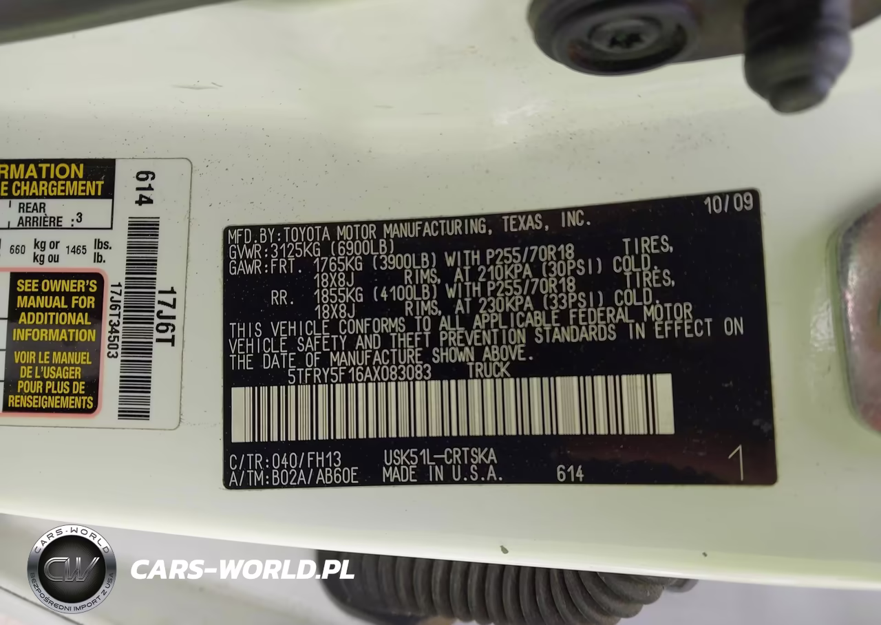 2010 Toyota Tundra Grade 5.7L V8 VIN:5TFRY5F16AX083083 - 9