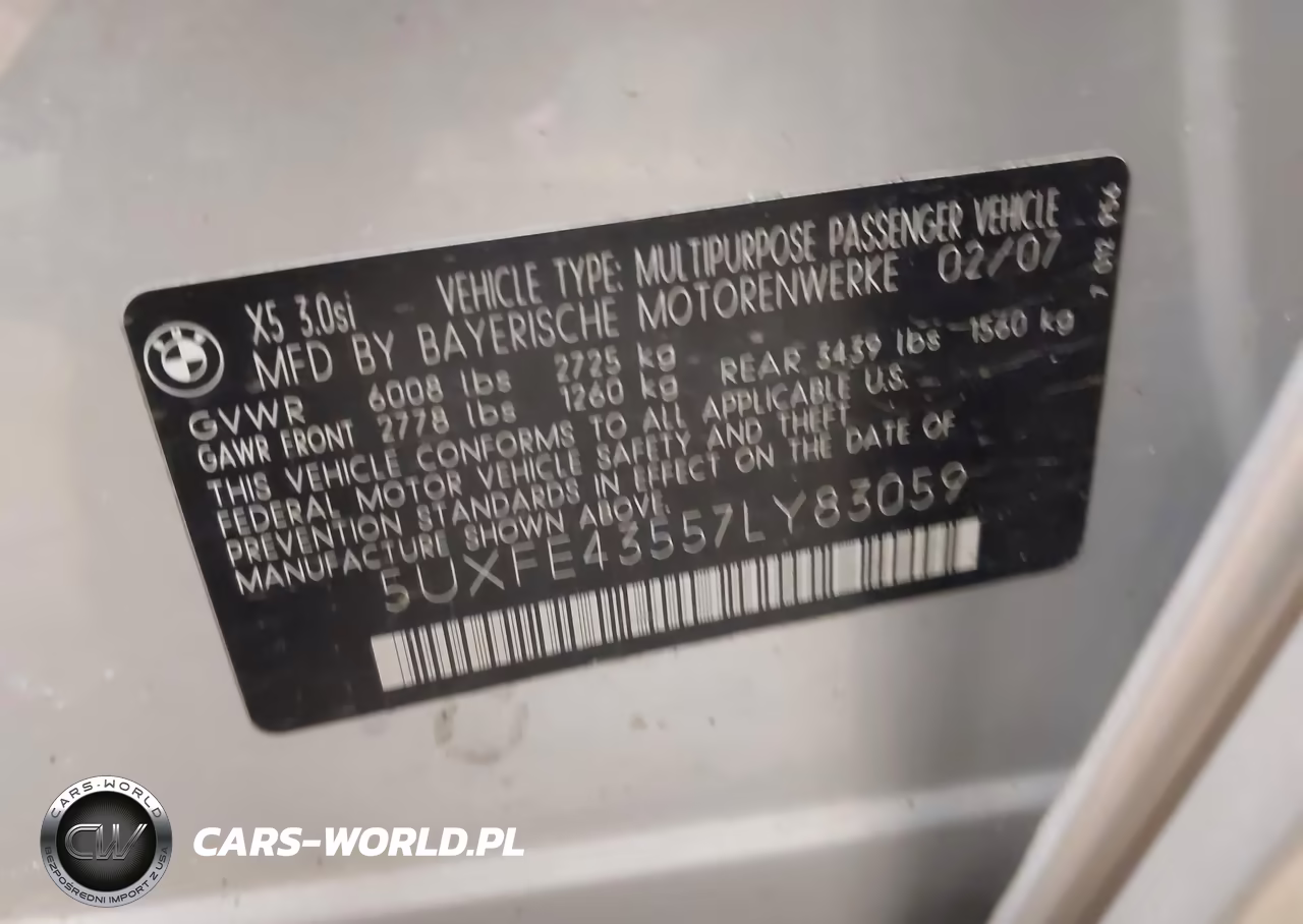 2007 BMW X5 3.0Si VIN:5UXFE43557LY83059 - 9