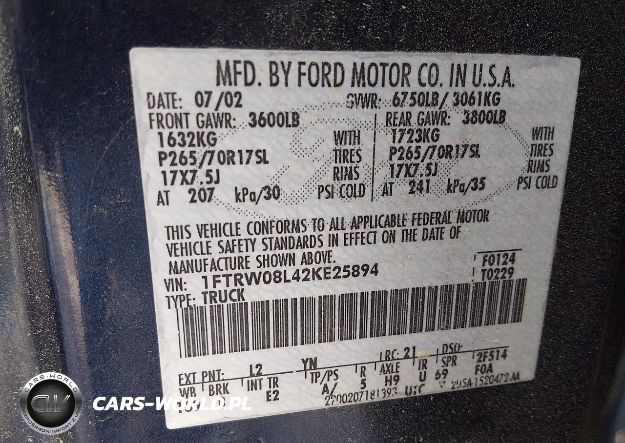 2002 Ford F-150 Lariat-Xlt VIN:1FTRW08L42KE25894 - 9