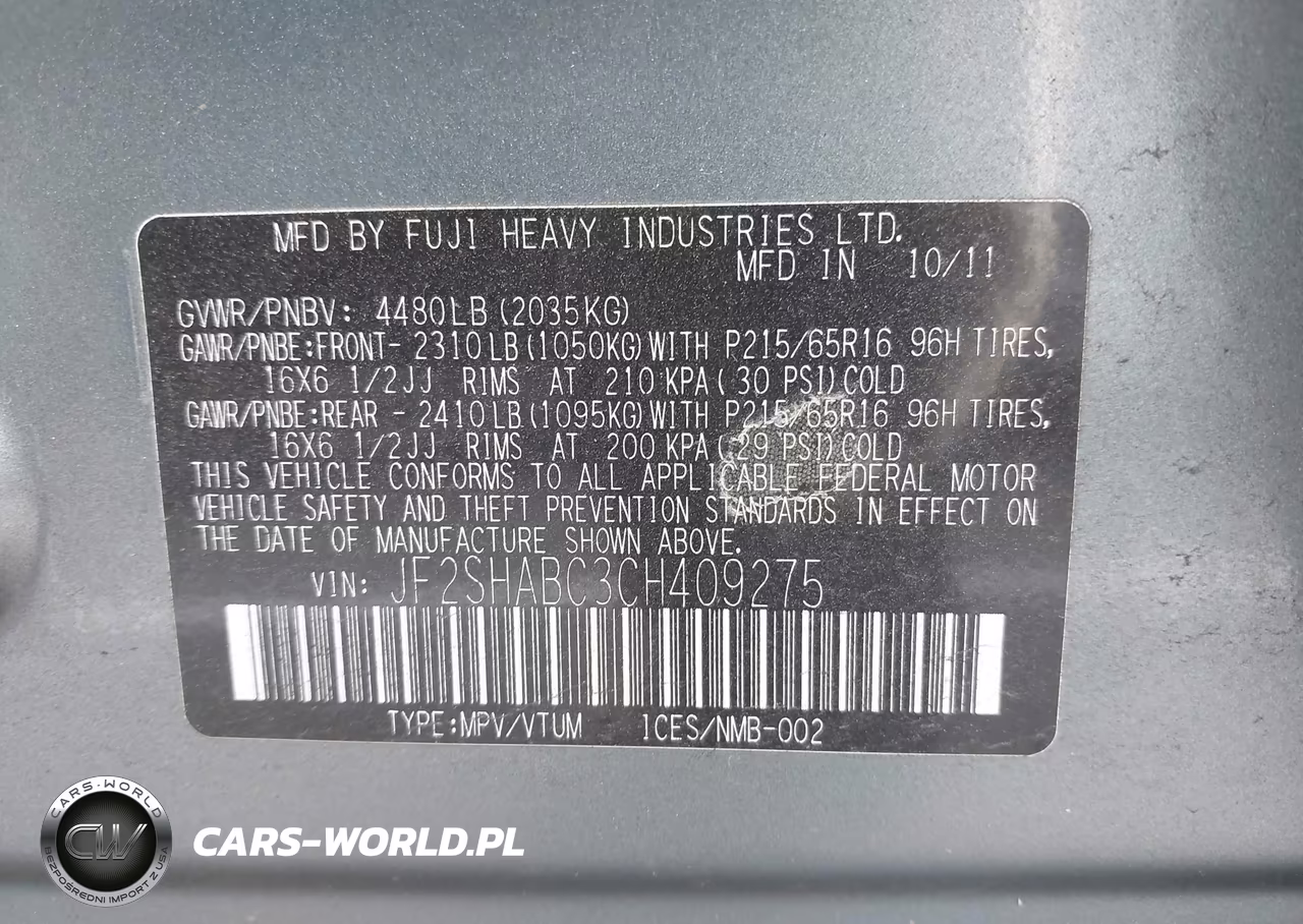 2012 Subaru Forester 2.5X VIN:JF2SHABC3CH409275 - 9