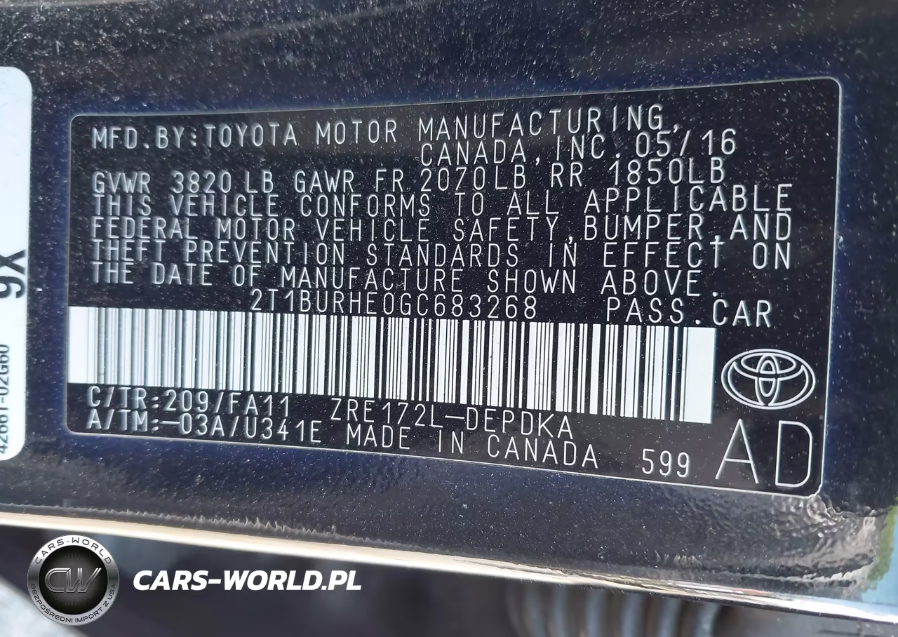2016 Toyota Corolla L VIN:2T1BURHE0GC683268 - 9