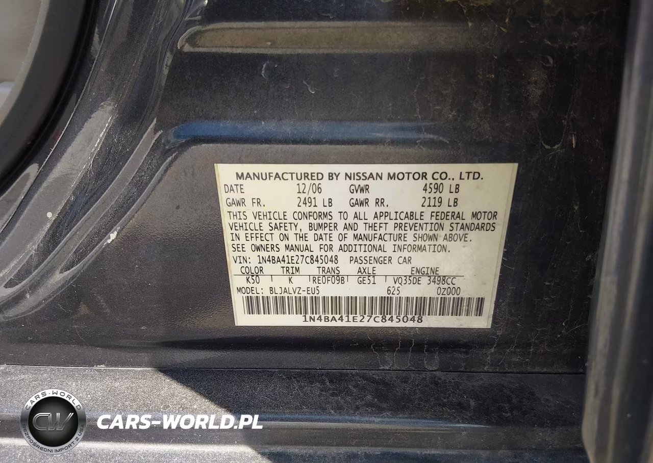 2007 Nissan Maxima 3.5 Se VIN:1N4BA41E27C845048 - 9