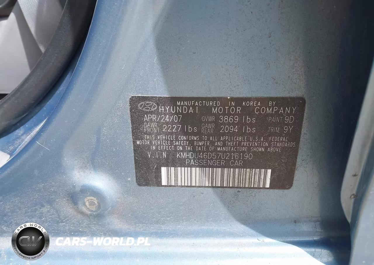 2007 Hyundai Elantra Gls-Limited-Se VIN:KMHDU46D57U216190 - 9