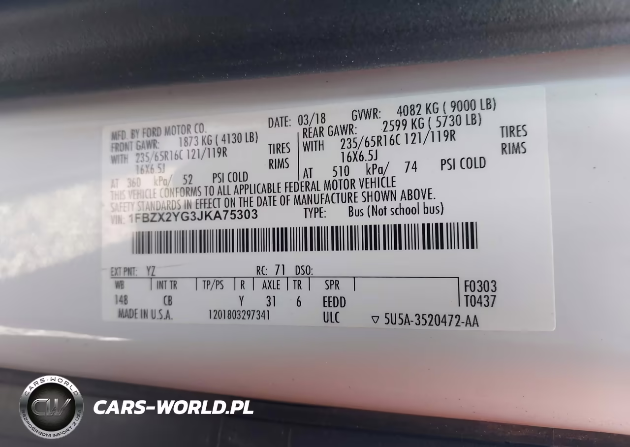 2018 Ford Transit-350 Xlt VIN:1FBZX2YG3JKA75303 - 9