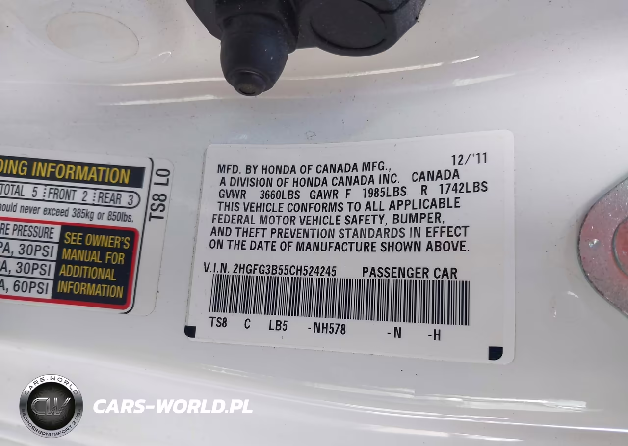 2012 Honda Civic Lx VIN:2HGFG3B55CH524245 - 9