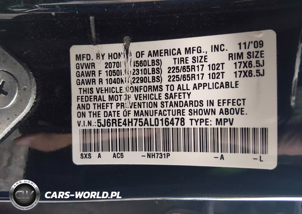 2010 Honda Cr-V Ex-L VIN:5J6RE4H75AL016478 - 9