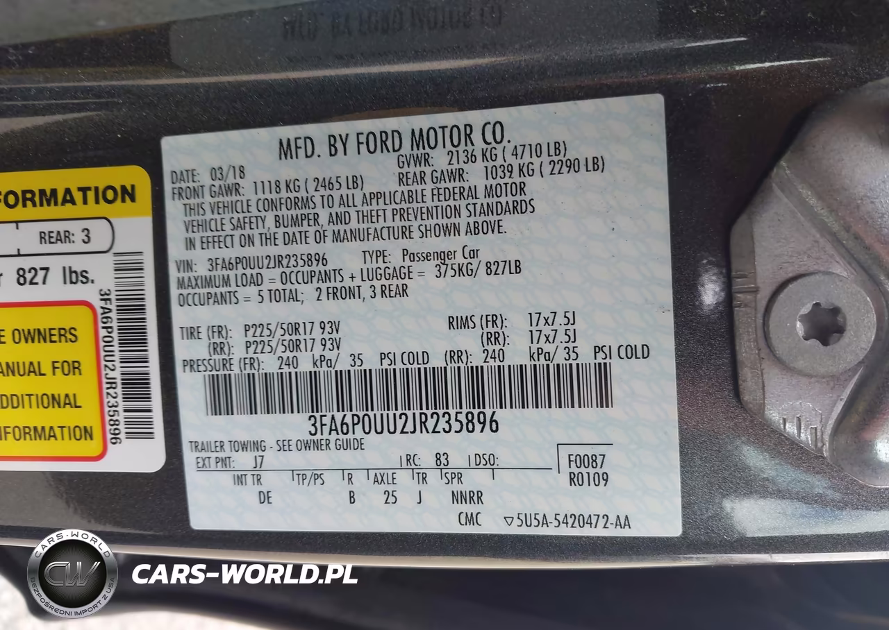 2018 Ford Fusion Hybrid S VIN:3FA6P0UU2JR235896 - 9