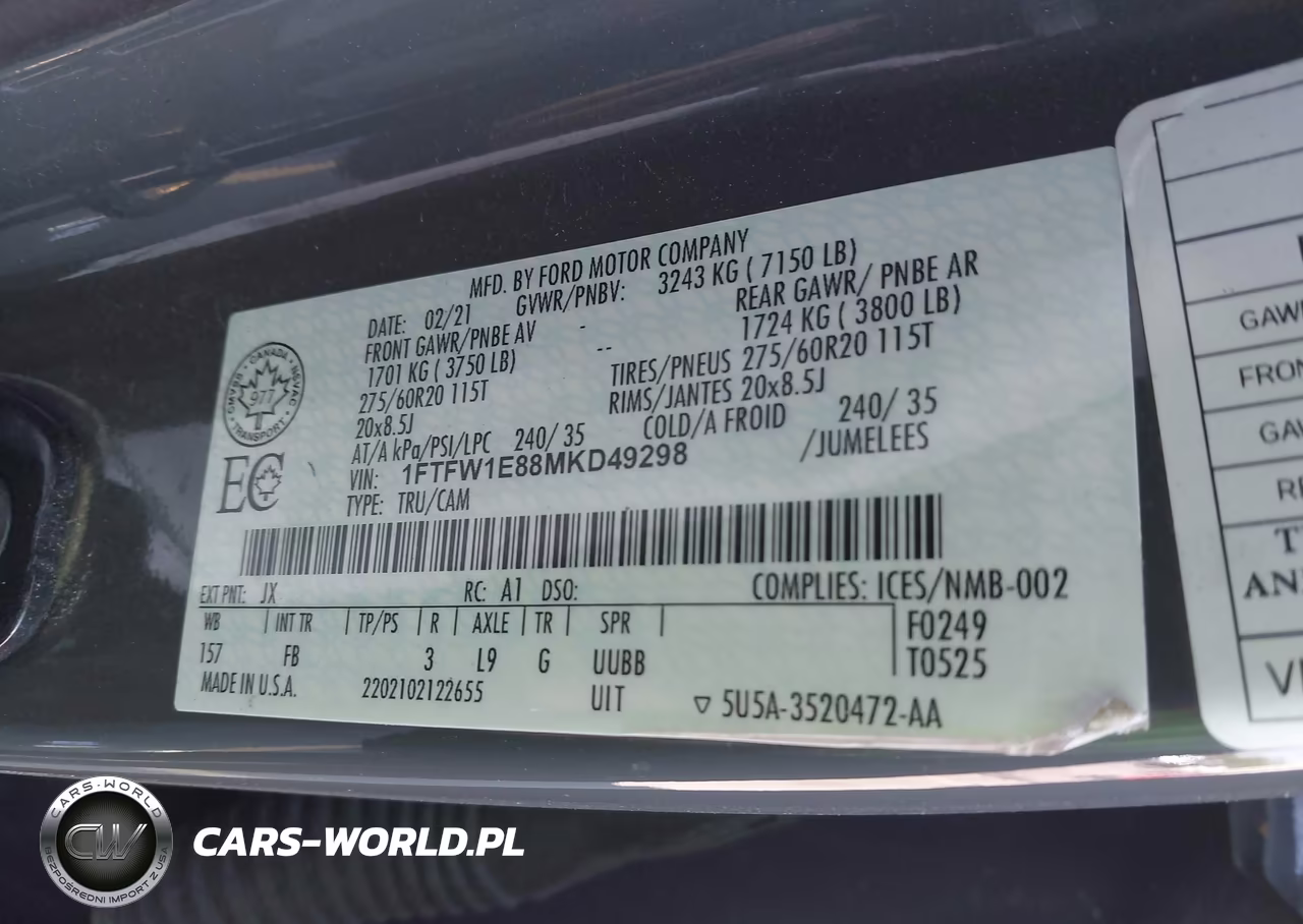 2021 Ford F-150 Xlt VIN:1FTFW1E88MKD49298 - 9