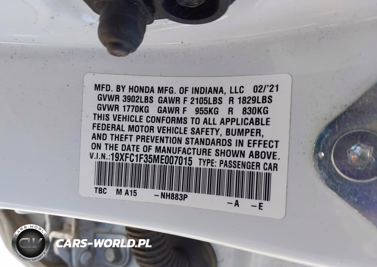 2021 Honda Civic Ex VIN:19XFC1F35ME007015 - 9
