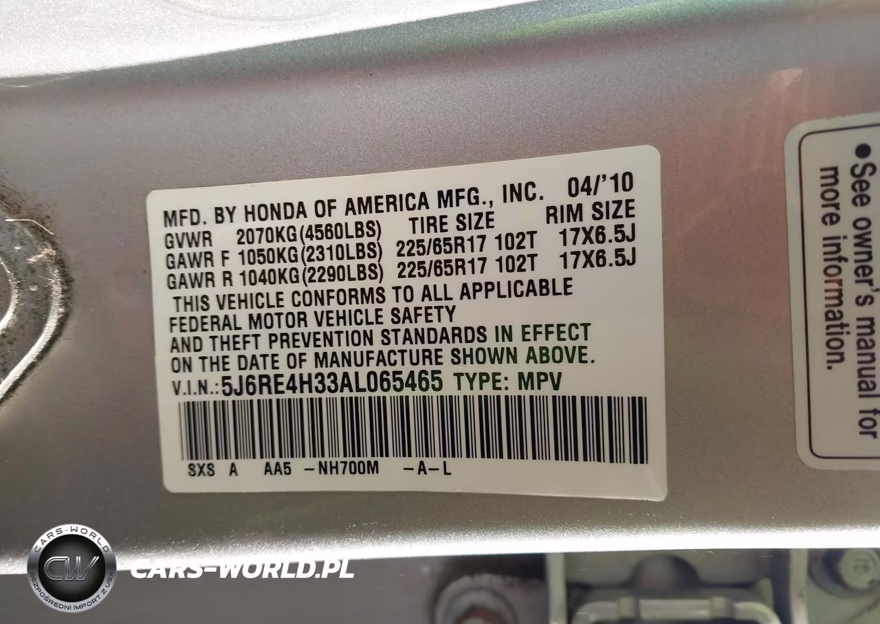 2010 Honda Cr-V Lx VIN:5J6RE4H33AL065465 - 9